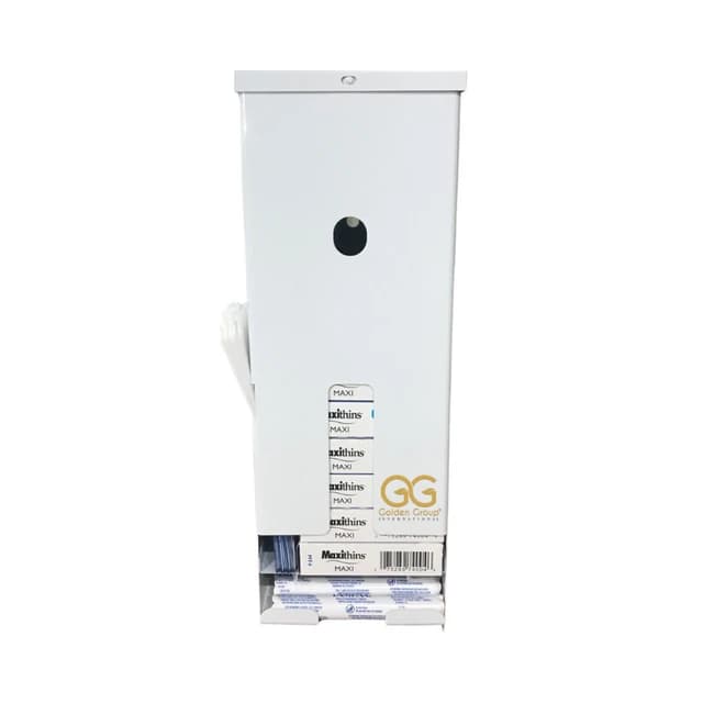 Tampon and Sanitary Napkin Dispenser, White Steel, Wall-Mounted