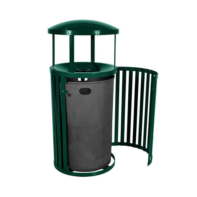 Streetscape 40 Gallon Steel Round Outdoor Trash Can with Canopy & Door | Ex-Cell Kaiser