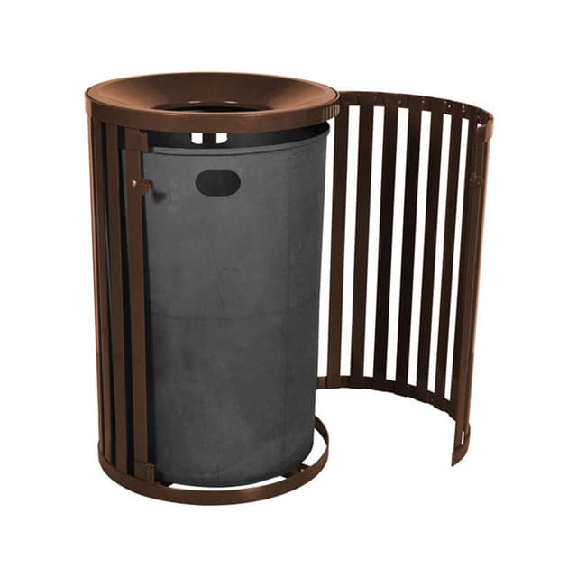 Streetscape 45 Gallon Steel Round Outdoor Trash Can with Door | Ex-Cell Kaiser