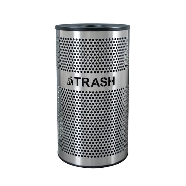 Venue Collection 33 Gallon Stainless Steel Perforated Round Outdoor Trash Can | Ex-Cell Kaiser