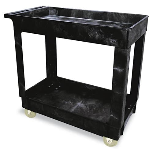 Lightweight Service/Utility Cleaning Cart, Two-Shelf, Black | Rubbermaid