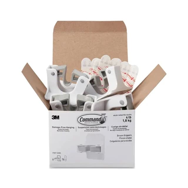 Broom Gripper White/Gray, 6 Grippers and 16 Strips per Pack | Command™