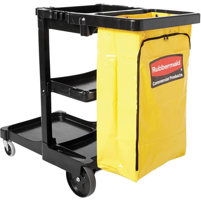 Cleaning Cart with Zipper Yellow Vinyl Bag, 3-Shelf | Rubbermaid