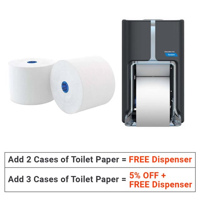 Top-Bottom High Capacity Toilet Paper Dispenser + Toilet Paper (6 rolls/case) | Cascades PRO