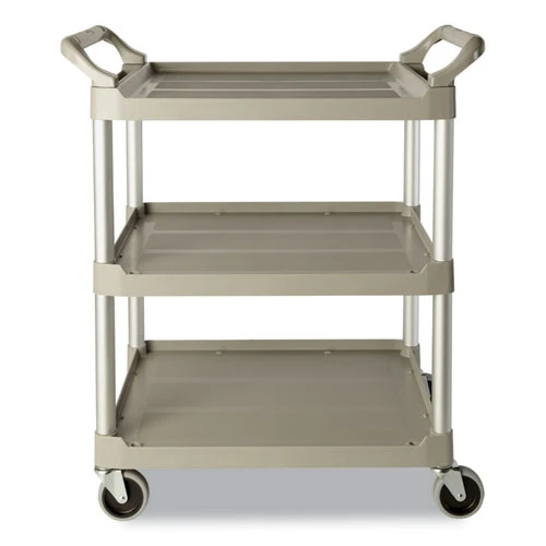 Plastic Utility Cart, 3-Shelf, Platinum | Rubbermaid