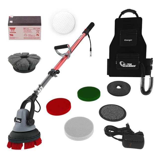 M3 Floor Scrubber Bundle with Melamine Pad, Flagged Tip Brush, 12 Volt Battery | MotorScrubber