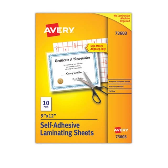 Clear Self-Adhesive Laminating Sheets, 3 mil, 9" x 12", Matte Clear, 10/Pack | Avery