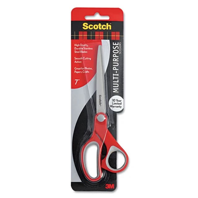 Scissors, Pointed Tip, 7"x 3.38", Gray/Red Straight Handle | Scotch