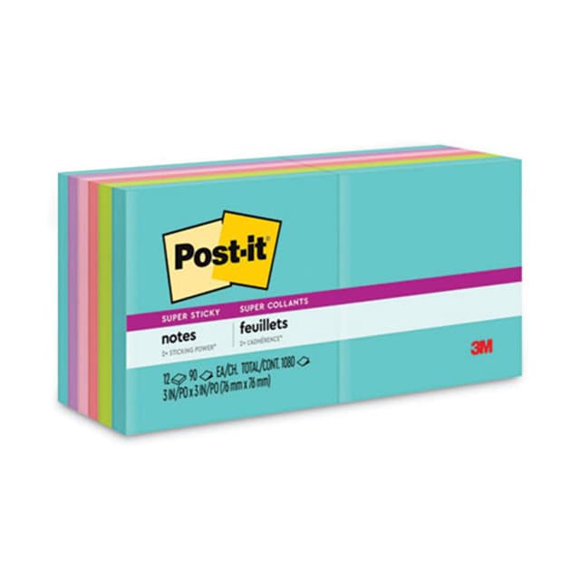 Post It Notes, 3" x 3", Neon ( 90 Sheets/Pad, 12 Pads/Pack)