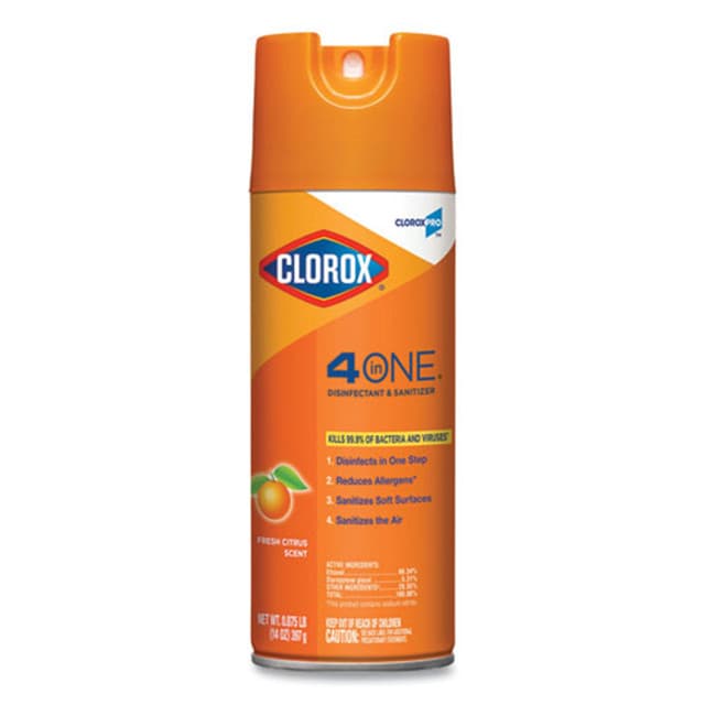 Clorox 4-in-1 Disinfectant and Sanitizer, Citrus, 14 oz Aerosol Spray, 12/Carton