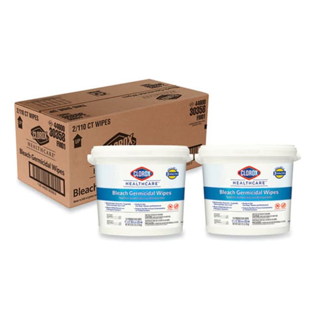 Germicidal Bleach Wipes, 12 x 12, Unscented, 110/Canister, 2/Case
