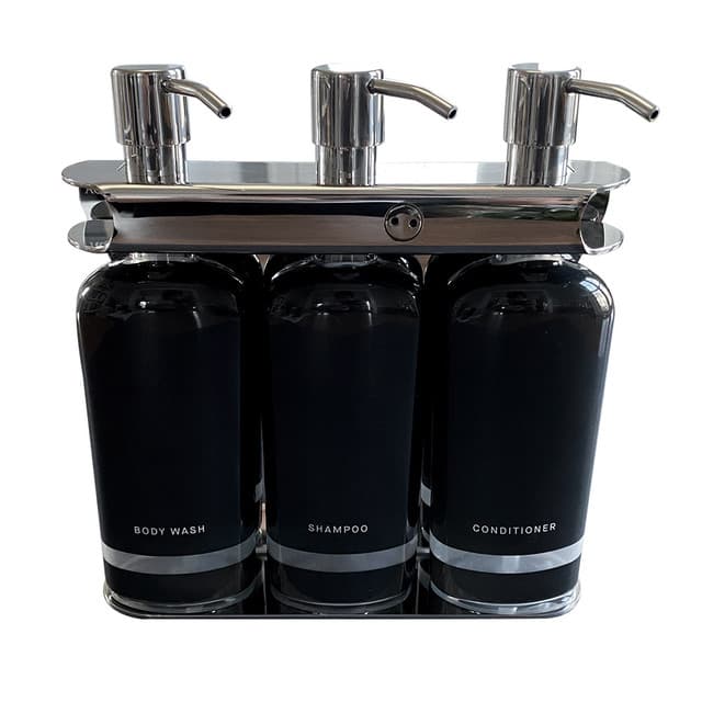 Aquamenities Black Stainless Steel 3-Chamber Refillable Dispenser