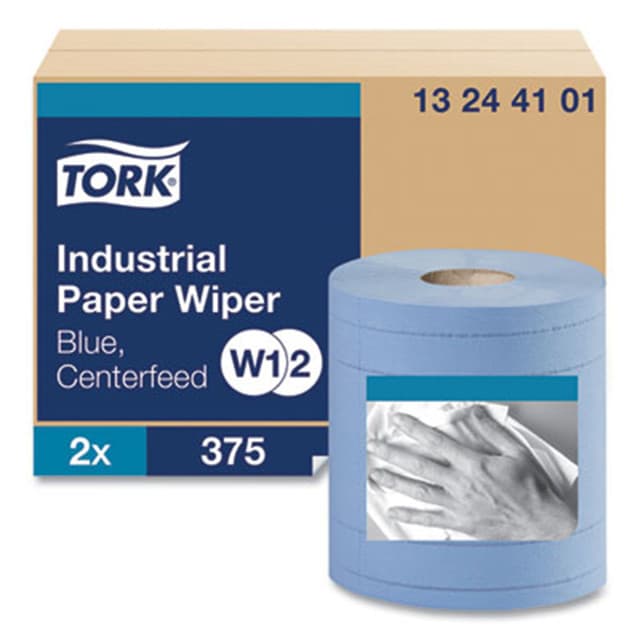 Industrial Paper Wiper, 4-Ply, Blue (375 Wipes/Roll, 2 Rolls/Carton) | Tork