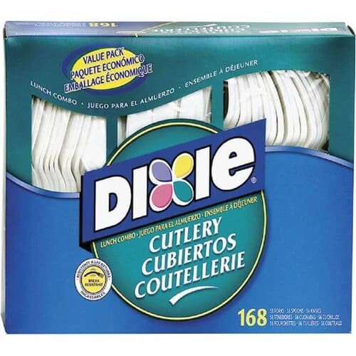 Dixie White Plastic Utensil Combo Pack (56 Forks, 56 Knives, 56 Spoons)