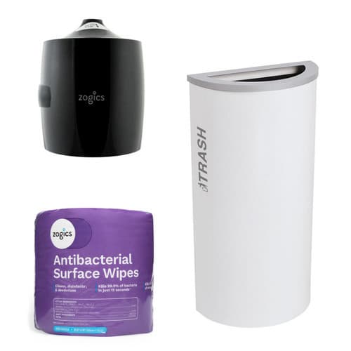 Ex-Cell White Half Round Trash Can with Antibacterial Wipes and Dispenser