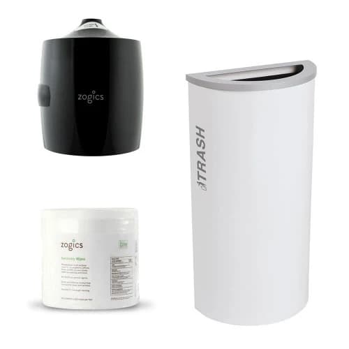 Ex-Cell White Half Round Trash Can with Sanitizing Wipes and Dispenser