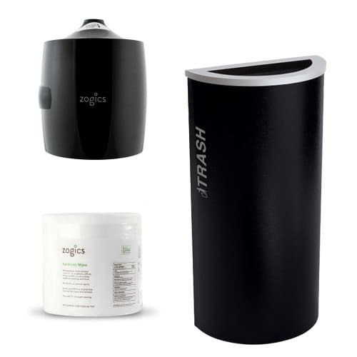 Ex-Cell Black Half Round Trash Can with Sanitizing Wipes and Dispenser