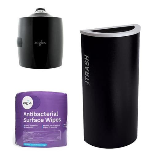Ex-Cell Black Half Round Trash Can with Antibacterial Wipes and Dispenser