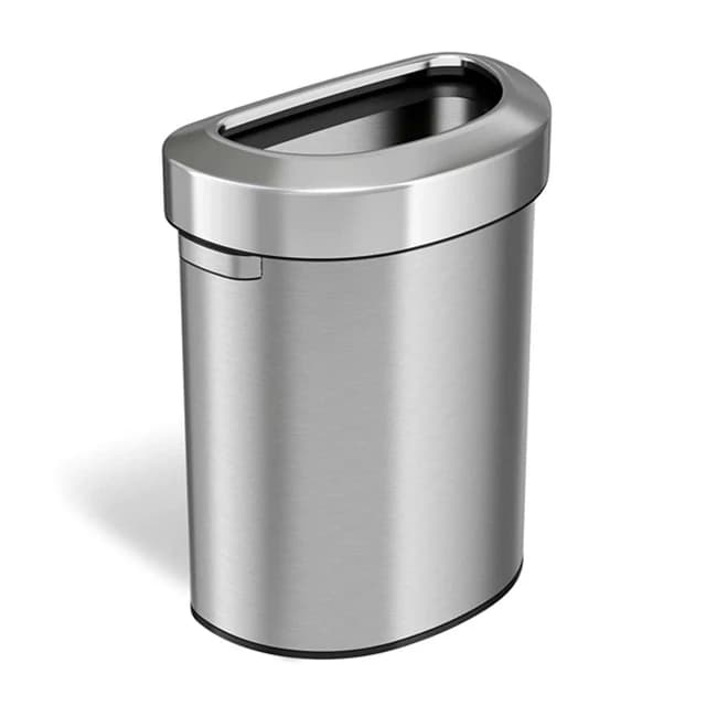 Open Top 18 Gallon Stainless Steel Semi-Round Trash Can | HLS