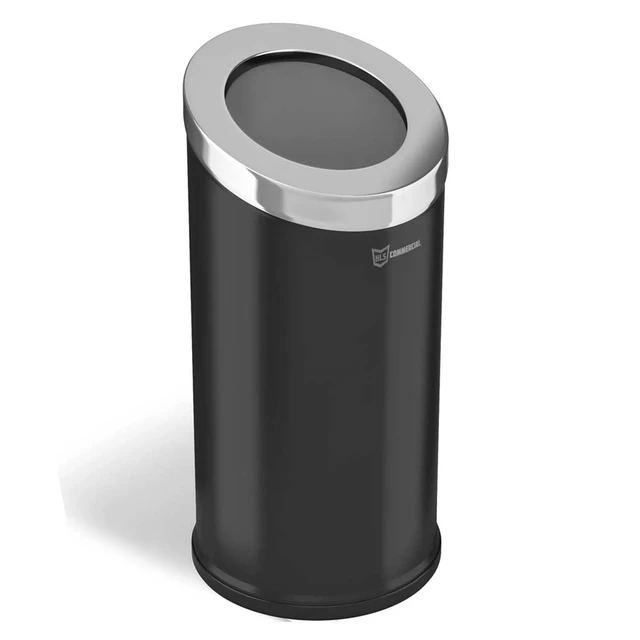 Beveled 15 Gallon Black Steel Round Trash Can | HLS
