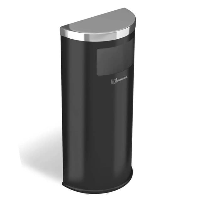 Side-Entry 9 Gallon Black Steel Half Round Trash Can | HLS