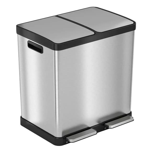 Dual Compartment Series 16 Gallon Stainless Steel Rectangular Trash Can/Recycle Bin | HLS