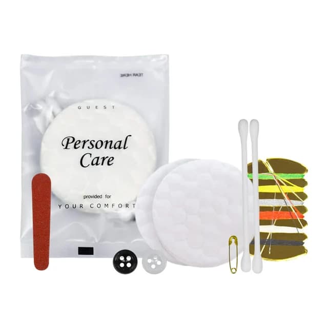 Personal Care Kit: Cotton Pads, Swabs, Nail File, and Sewing Kit (Case of 100 or 500)
