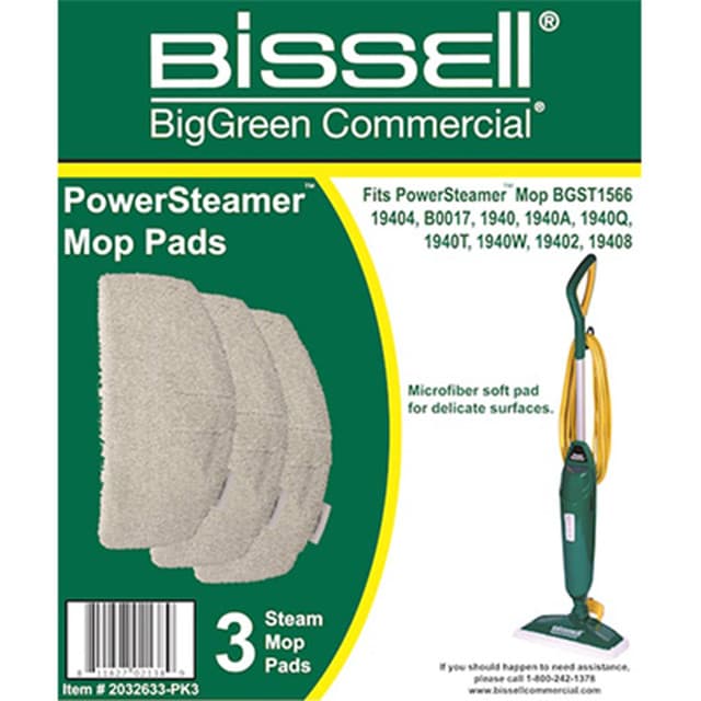 PowerSteamer Microfiber Mop Pad for BGST1566 Steam Mop, 3/Pack | Bissell