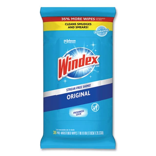 Glass and Surface Wet Wipe, 7 x 8, Unscented (38/Pack) | Windex