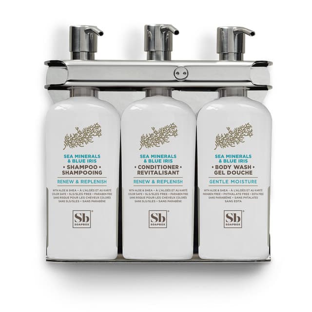 Soapbox Sea Mineral & Blue Iris Aquamenities 3 Chamber Refillable Dispenser
