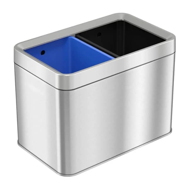 Open Top 3.2 Gallon Stainless Steel Rectangular Trash & Recycling Bin | HLS