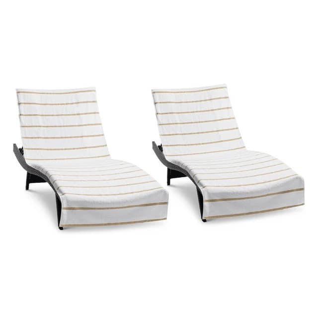 Las Rayas Outdoor Chaise Lounge Slipcover, 100% Cotton with Horizontal Stripes (2/Pack)