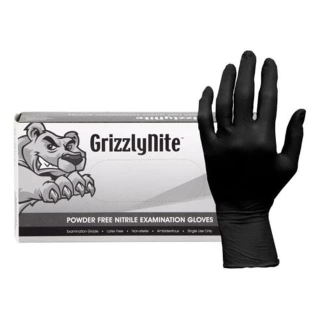 ProWorks GrizzlyNite Powder-Free Nitrile Exam Gloves, 5.5 mil, Black (100/Box, 10 Boxes/Case)
