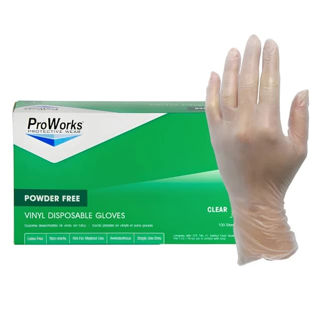 ProWorks Powder-Free Vinyl Gloves, Clear, 3 mil, 100/Box, 10 Boxes/Case