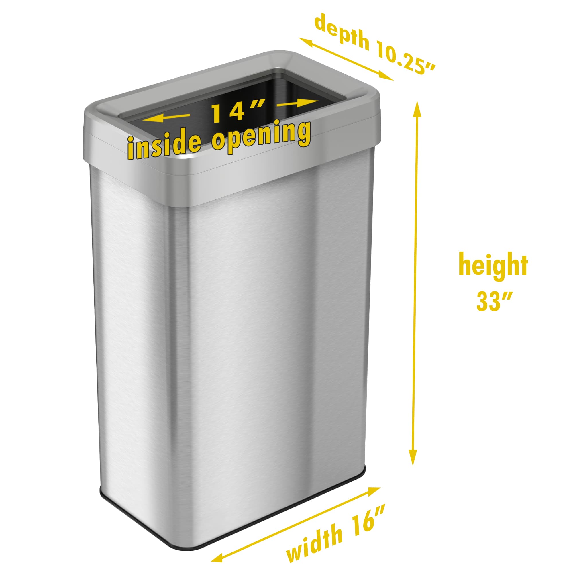 Open Top 16-21 Gallon Stainless Steel Rectangular Trash Can | HLS