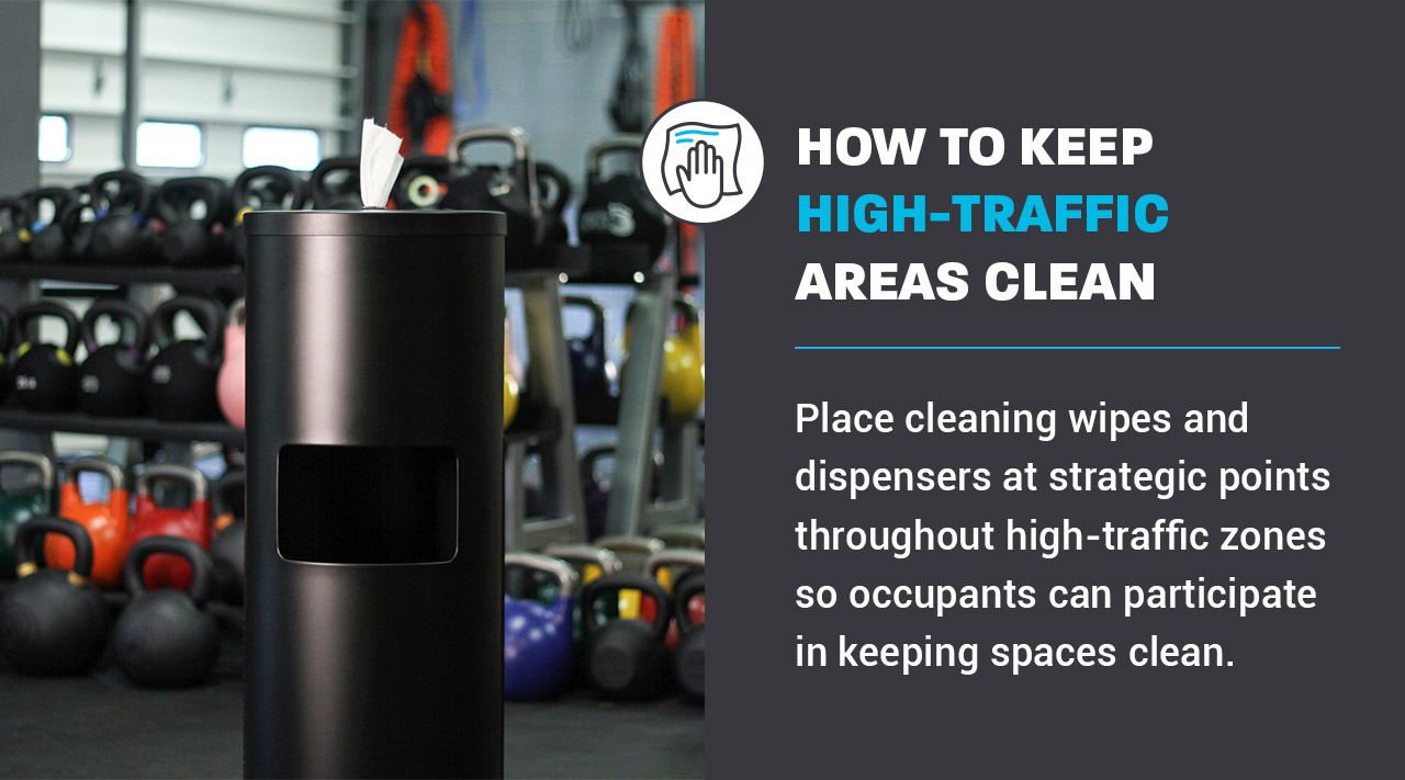 gym setting with gym wipes dispenser